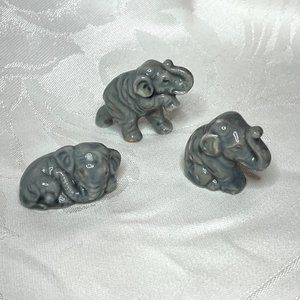 Vintage Set of 3 Gray Ceramic Elephant Figurines Made in Japan